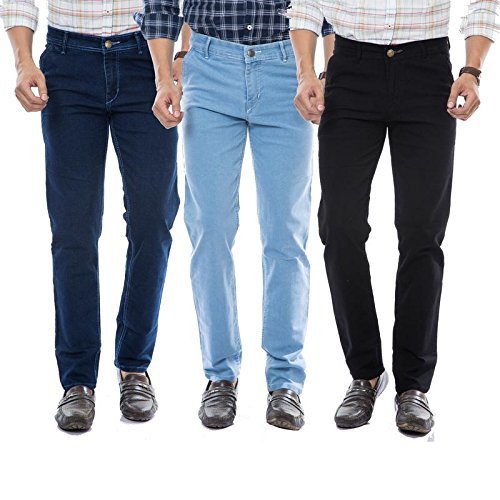 moudlin slim fit streach jeans combo for men by maruti online - pack of 3 (light blue/dark blue/black)