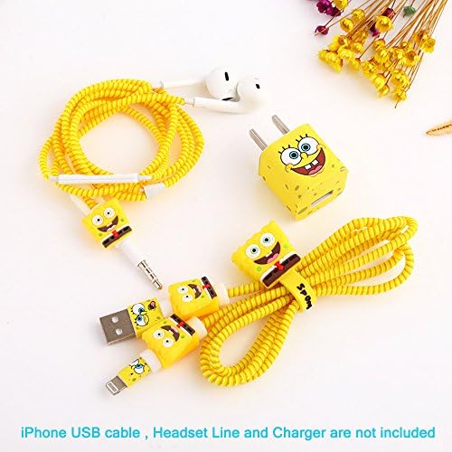 Ship by USPS, ZOEAST(TM) DIY Protectors Apple Lightning Data Cable USB Charger Data Line Earphone Wire Saver Protector for iPhone 5 5S SE 6 6S 7 8 Plus X IPad iPod iWatch (Basic Styles, Spongebob)