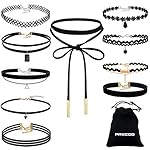 Paxcoo CN-01 Black Velvet Choker Necklaces with Storage Bag for Women Girls, Pack of 10