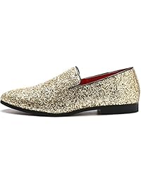 Mocasines metálicos para hombre, con lentejuelas, con purpurina texturizada