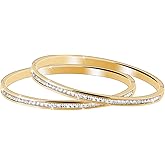 MILAKOO 2Pcs Stainless Steel Bracelets Bangle with Cubic Zirconia Rhinestones for Women Tri-color