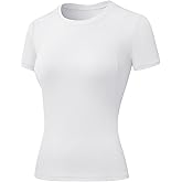 LEICHR Women's Compression Shirts Short Sleeve Crewneck Athletic Nylon Workout Tops Yoga Gym Quick Dry Tee Shirts
