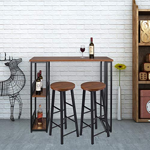 WOLTU BT25dc+BH130dc-2 1x Bartisch + 2X Barhocker Stehtisch Bistrotisch Bartheke Tresentisch, mit 2 Ablagefläche… – Bild 3