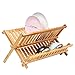 Bamboo Folding Dish Rack Drainer Bowl Plate Cup Drying Rack Holder,Kitchen Utensils Storage Organizer 2-tier Non-assemble 14 slots