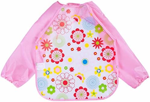 Kids Feeding Bibs Waterproof Toddler Point Pink Flower Saliva Smock Apron Bibs Burp Cloths