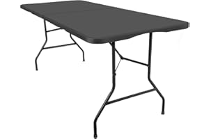SKONYON Folding Table 6ft Black Party Table Portable Heavy Duty Plastic Fold-in-Half Utility Foldable Table Indoor Outdoor for Camping, BBQ and Party