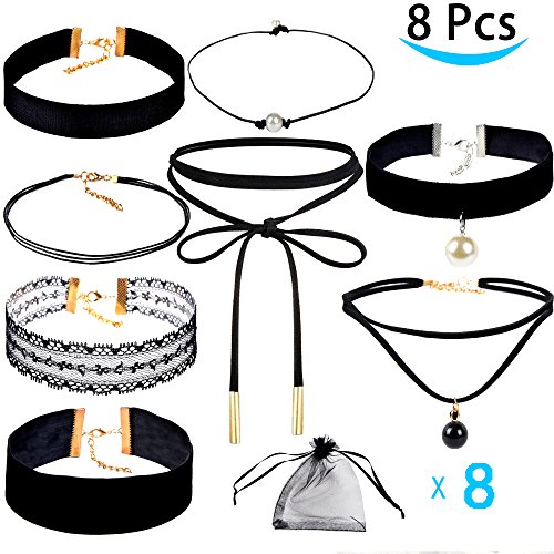 8 piece boho chic choker set - women and girl - adjusta…