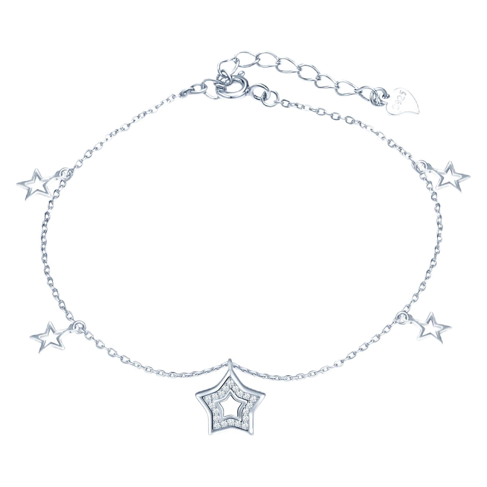 Yumilok 925 Sterling Silver Star Charm Anchor Chain Anklet for Women Girls Summer Beach Ankle Foot Bracelet 21+3.5cm Extender