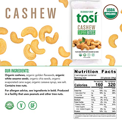 Tosi Organic SuperBites Vegan Snacks, 2.4oz (Pack of 12), Gluten Free, Omega 3s, Plant Protein Bars with Flax and Chia… - Image 4