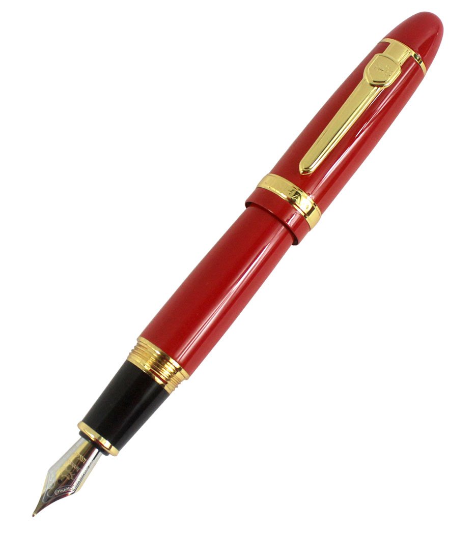 Jinhao 159 Big Heavy Barrel Medium Nib Fountain Pen with Golden Clip - Red