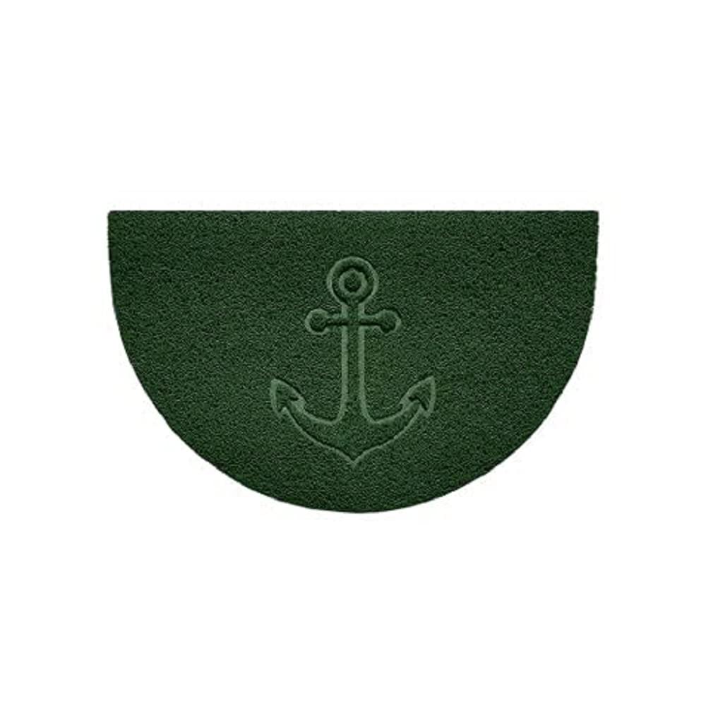 Nicoman Embossed Halfmoon Half Circle Door Mat Dirt-Trapper Jet-Washable Doormat 70x44cm (Green, ANCHOR Shape) - Use on Carpet ONLY
