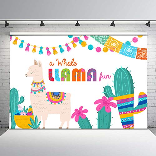 Mehofoto Fiesta Llama Backdrop A Whole Llama Fun Birthday Backdrops Llama Party Cactus Below Mexican Theme Background for Birthday Baby Shower Decorations Supplies 7x5