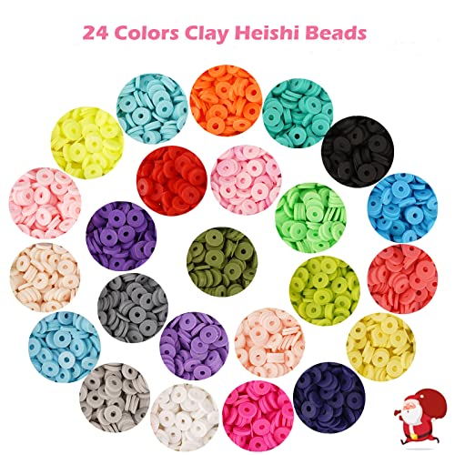 DRCUROTS 6000pcs Clay Beads for Bracelets Making 24 Colors 6mm Polymer Clay Beads with Letter Beads Pendant Charms Kit Heishi Beads for Jewelry Making Women Girls Birthday Christmas Gifts