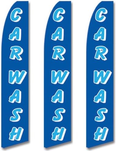 3 (three) Pack Tall Swooper Flags Blue 2-Tone with White Shadow CAR WASH
