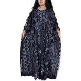 HD Afircan Women Applique Flower Dress Boat Neck Caftan Chiffon Gown One Size