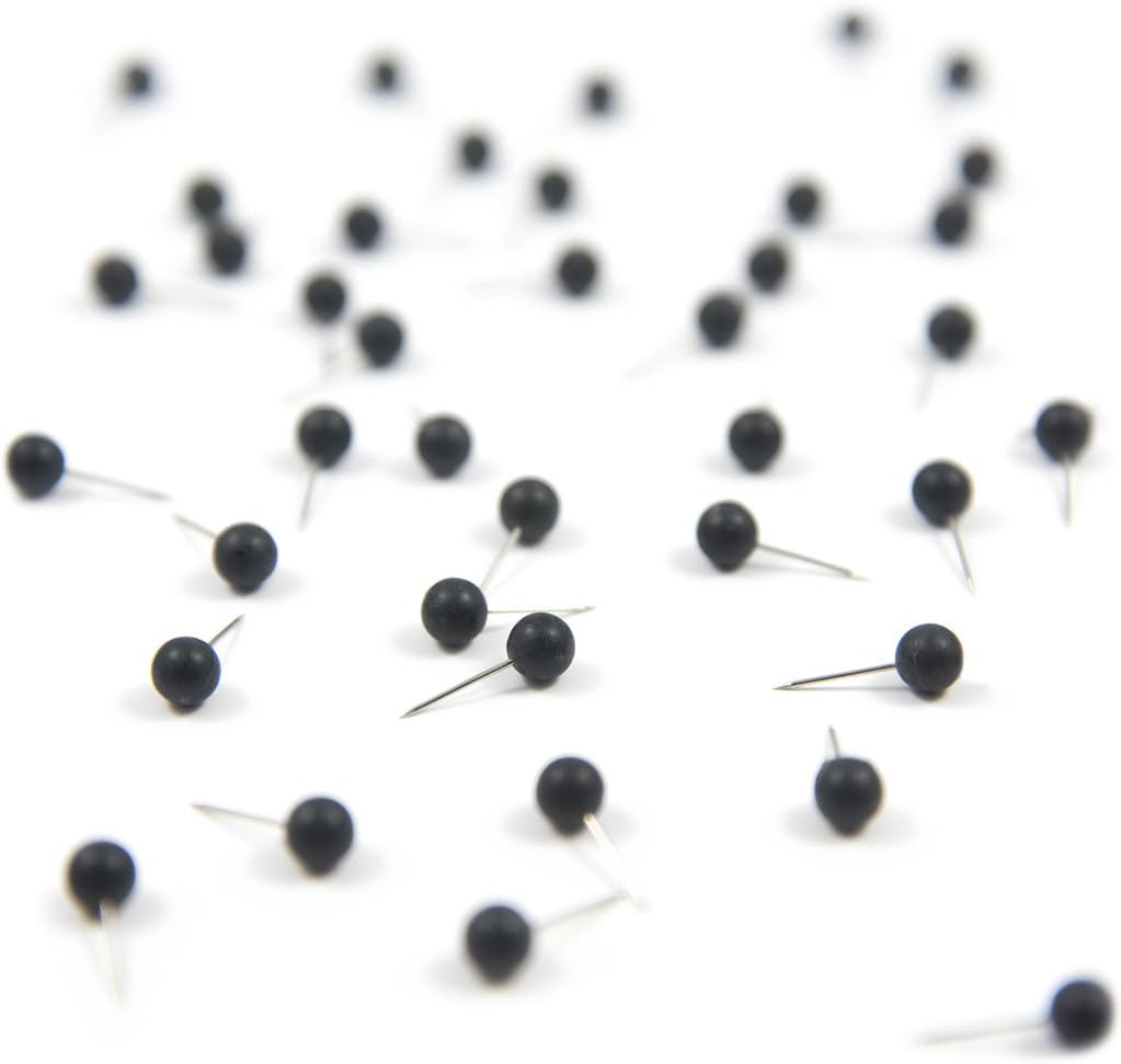 Matte Black Map Push Pins by Conquest Maps with 1/4" Head & 50 pins per Box. Black Large Travel Map Pins
