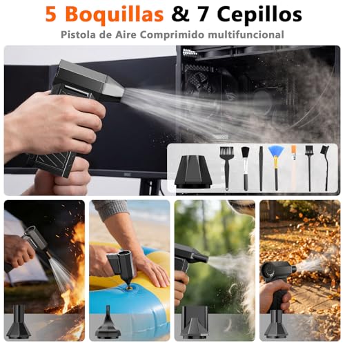 Preciva Powerful Air Blower, Compressed Air Cleaning and Vacuum Cleaner, 2 in 1 Air Gun with Battery 8000 mAh, 180000 RPM, Adjustable Mini Blower for PC, Keyboard and Car