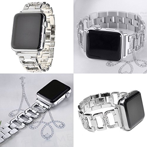 Replacement Band for Apple Watch 38cm Stainless Steel,Replacement Straps for iphone watch Series 3 2 1 Sport and Edition,Adjustable Chain for Women and Girls (Silver-42cm)