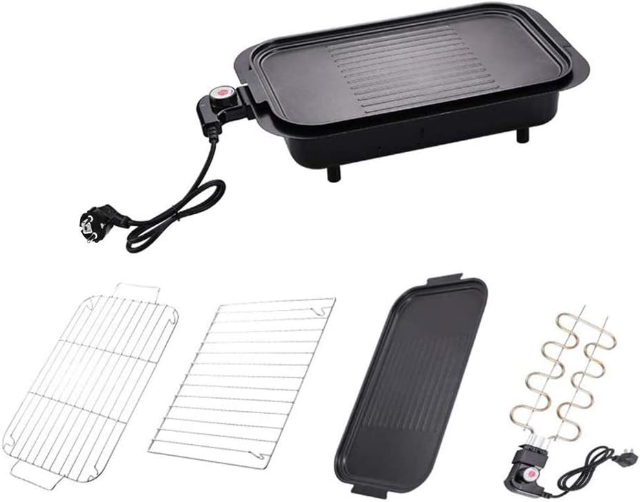 review Versatile Smoke Free Electric Grill Indoor Teppanyaki Grill with 2 Interchanable Non-Stick Grill Net, 2 Layers Extra Large Surface, 5 Levels Adjustable Heat Control, 2200W