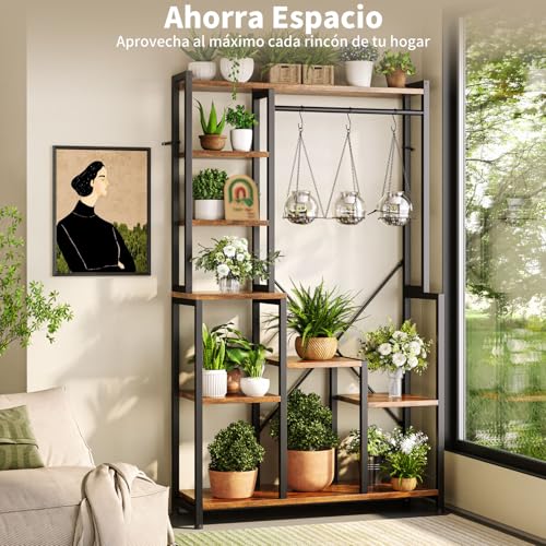 Simple Wisdom Soporte para Plantas de Metal,Soporte para Macetas Grandes,Estante para Plantas 9 Unidades Independientes para Almacenar Plantas en Macetas,Percha de Ropa para Plantas