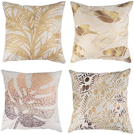Throw Pillow Cover 18 x 18 Inches Set of 4 -Golden Series Cushion Cover Case Pillow Custom Zippered Square Pillowcase