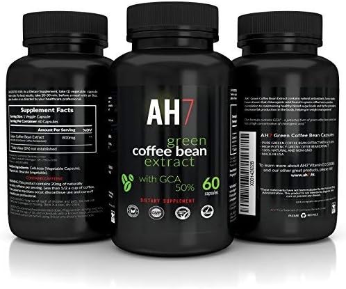 Green Coffee Beans Extract By AH7 - Weight Loss Supplement for Men and Women - 100% Pure Highest Quality Antioxidant with GCA 50% Chlorogenic Acid, 60 Capsules, Made In USA, Buy Now!