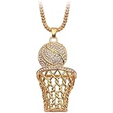 ONLYJUMP Basketball Hoop Necklace for Men Women 18K Gold Plated Cubic Zirconia Basketball Necklace Stainless Steel Sport Ball Chain Necklace Sports Pendant Jewelry Gift