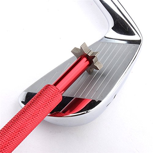 Groove Sharpener with 6 Heads 3U 3V - Golf Club Groove Sharpener, Re-Grooving Tool and Cleaner - Perfect Tool for all Irons - Pitching, Sand, Lob, Gap, and Approach Wedges and Utility Clubs (Red)
