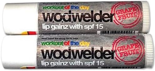 Wod Welder Lip Gainz Lip Balm 0.15oz/4.2g With SPF 15 - Aloe Vera, Beeswax, Jojoba Oil (2-Pack, Grapefruit)