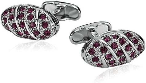 MoAndy Stainless Steel Men's Cuff Links Lattice Crystal Stone Oval Silver Purple