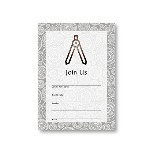 Drafting Compass Architecture Measure Drafting Compass, Flat Party Invitation Card, 12 Cards at 5x7, with White Envelopes, Item 651576
