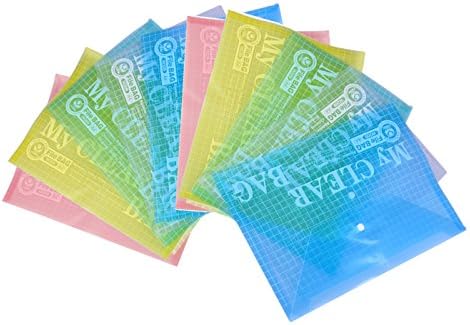 Kaoerd Clear document folder with snap button,Premium Quality Poly Envelope, A4 Size, Set of 10 in 5 assorted Colors,White,Blue, Green, Yellow, Pink,（10 PCS)