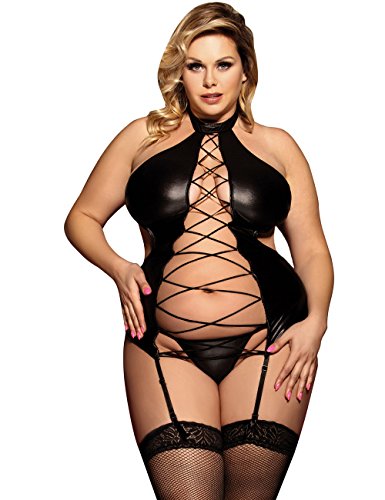 ohyeahgirl Damen Leder Dessous Damen Kurzarm Reizwäsche Babydoll Negligees Choker Neck Leather Lingerie Nachthemd Body… – Bild 4