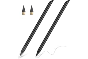 AUAUY 2PCS Metal Inkless Pencil, Infinity pencil, Reusable Everlasting Pencil, Replaceable Nib Pencil with 2 Replaceable Nib for Writing Drawing Students Home Office School Supplies(Black)