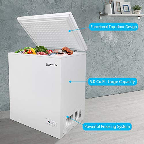 ROVSUN 5 Cu.Ft Chest Freezer - Compact, Portable Top-Load Deep Freezer For Kitchen, RV, Apartment - White