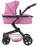 TRIOKID 2 in 1 Deluxe Baby Doll Stroller Sportline X1 Grape Purple Drawable Fabric with Swiveling Wheels & Adjustable Handle