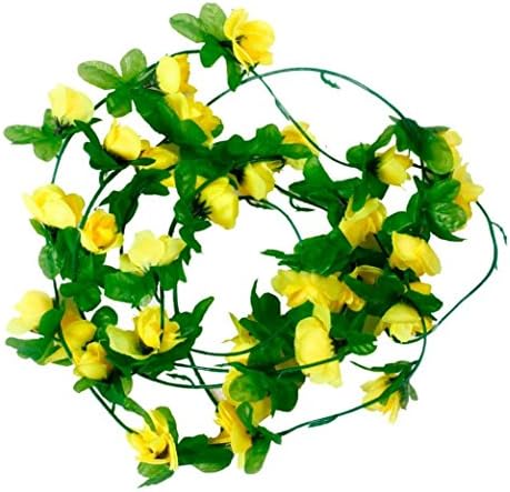 Sandistore 2 PCS Artificial Flower Rattan Green Leaf Vine Garland Home (Yellow)