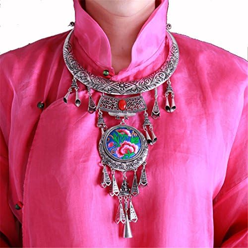 SCTribal Tribal Tibet Silver Necklace Nepal Flat Metal Tassel Bib Choker Necklace For Women Drop Pendant Chain Necklace Beaded Vintage Style Cluster Embroidery china