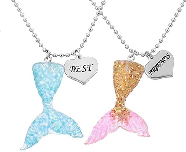 Rainbabe Collier 2 Femme Forme De Sirene Collier D Amitie Pendentif En Resine Cadeau Pour Ami Couple Rainbabe Amazon Fr Bijoux