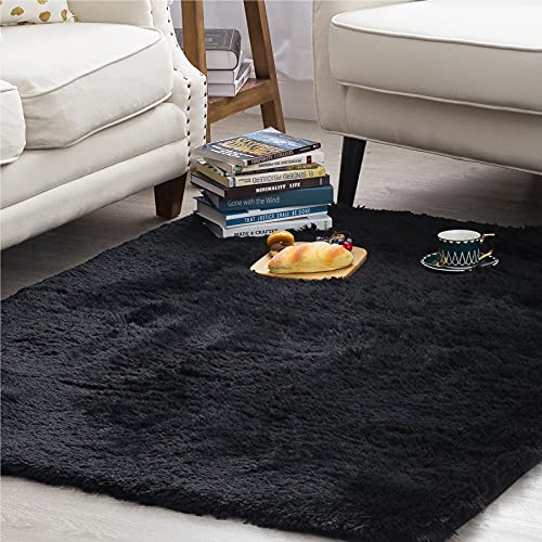 Bedsure Shag Area Rug for Bedroom Fluffy Black Rug for Living Room 4