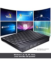 External CD DVD Drive, USB 3.0 Slim Portable External CD DVD Rewriter Burner Writer, High Speed Data Transfer USB Optical Drive for PC Desktop Laptop Linux Windows 10 8 7 XP(Black)
