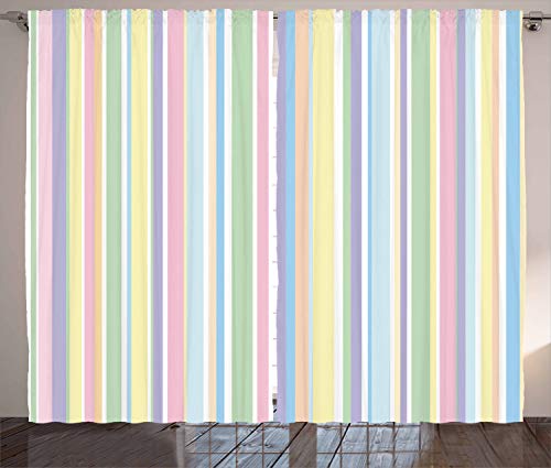 Ambesonne Pastel Curtains Vertically Striped Pattern Different