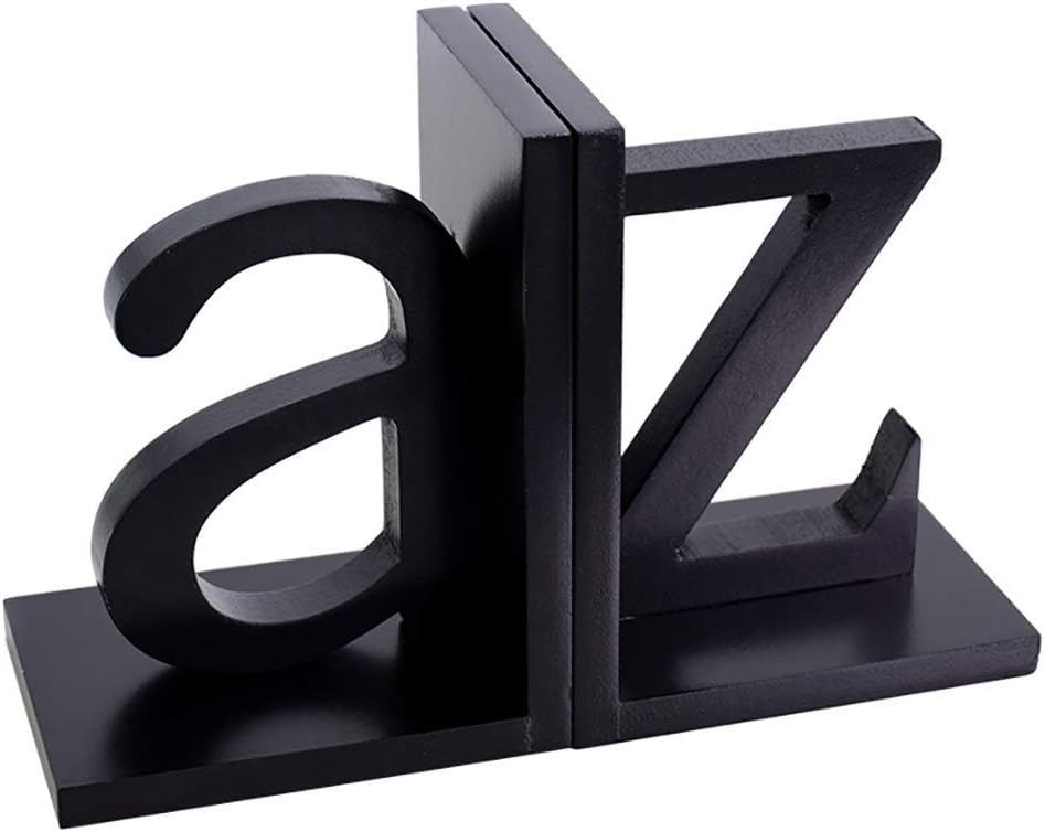 LNLJ Black Wooden Bookends - in Form of Letters A And Z Book Holder,Not-Slip,Bookend Gift for Students And Teachers
