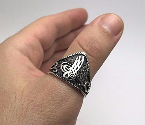 Turkish Ottoman Signature 925K Sterling Silver Men's Thumb Ring in