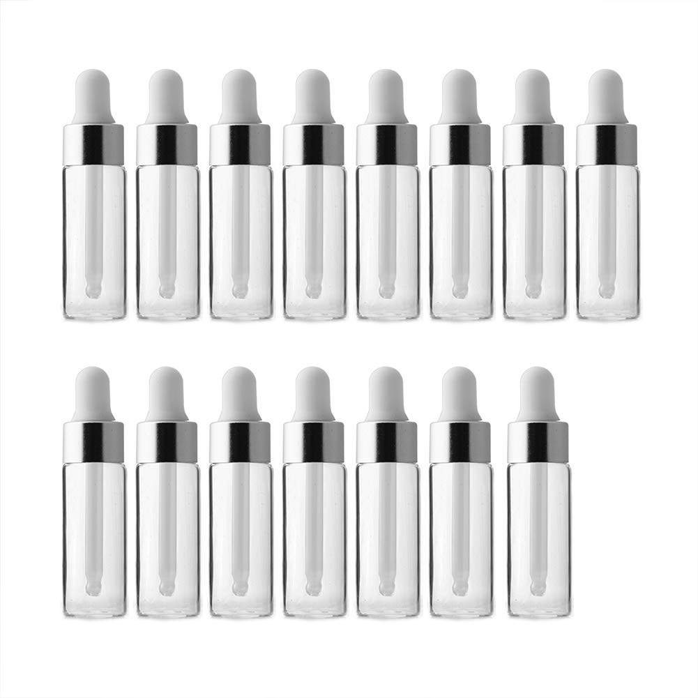 Enslz 15 Pcs Dropper Bottles Empty Refillable Transparent Glass Essential Oil Bottles Perfume Cosmetic Liquid Aromatherapy Lotion Sample Storage Containers Vials Eye Dropper Dispenser(3ml, Silver)