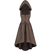 CR ROLECOS Renaissance Corset Women Medieval Costume Vintage Ren Faire Hooded Low-Cut Bustier Corsets