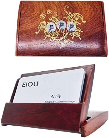 EIOU Personalized Rosewood Folding Business Card Holder (Flowers)