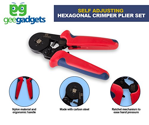 Self Adjusting Square Crimper - "Mini" Wire Terminal Crimping Plier Hand Tool - 22-10 AWG, 0.25mm-6mm - by Gee Gadgets