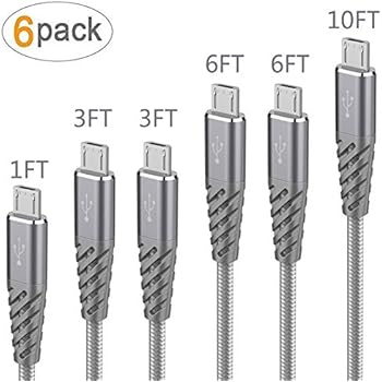 Cell Phone Charger Android,Bynccea 6-Pack 1FT 3FT 3FT 6FT 6FT 10FT Micro USB Cable Extra Long Nylon Braided Fast Charging Cord Compatible with Samsung Galaxy S7 S6 Edge Note 5 Kindle LG HTC PS4 Xbox
