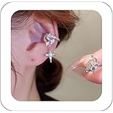 Hanfluenve Silver Ear Cuff Non Piercing for Women, Star Cubic Zirconia Earrings Clip-On Cartilage Earring Hypoallergenic Cuff Earrings for Gift